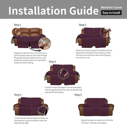 Easy-Going Oversized Loveseat Recliner Cover, Reversible Couch Cover for Double Recliner, Split Sofa Cover for Each Seat with Elastic Straps for Kids, Dogs, Pets(Oversized 2 Seater, Wine/Beige)