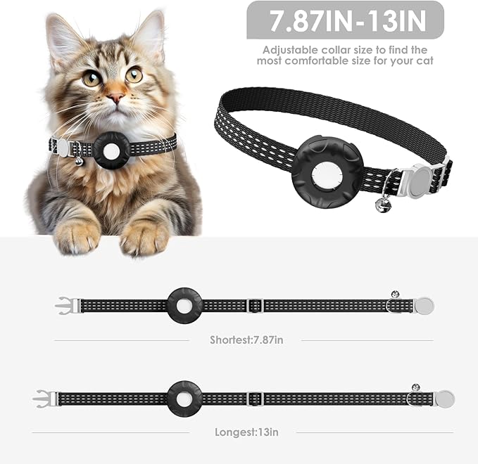 Pet Tracker for Cats, Compatible with Apple Find My App (Only iOS), Cat GPS Tracker Works with Any Collar, No Monthly Fee, Waterproof (Black)