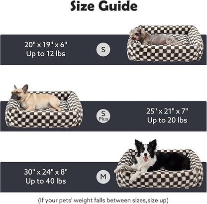 JOEJOY Dog Bed Medium Size Dog, Removable Washable Cover Orthopedic Soft Pet Bed, Anti-Slip Fluffy Plush Faux Rabbit Fur Puppy Bed, 30"x24"x8", Checkered, Brown