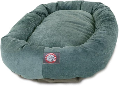Majestic Pet 32 Inch Micro Velvet Calming Dog Bed Washable – Cozy Soft Round Dog Bed with Spine for Head Support - Fluffy Donut Dog Bed 32x23x7 (inch) – Round Pet Bed Medium – Azure
