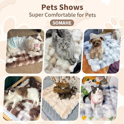 Cat Bed, Plush Faux Fur Kneading Flat Mat - Machine Washable Fluffy Pet Bed for Indoor Cats, Non-Slip Small Kitten Bed, Therapeutic Knead Cat Mat for Couch & Window Sill, 23"×15" Inch, Blue