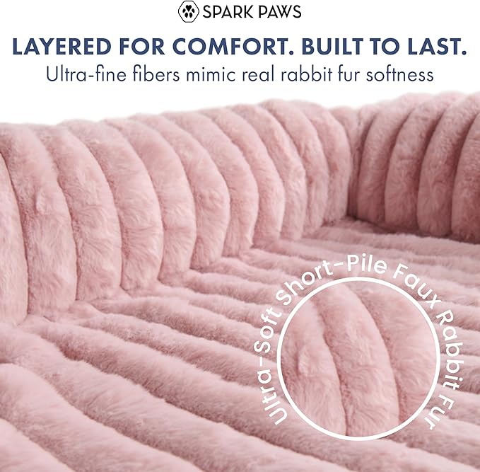 Spark Paws Luxury Dog Couch Cover Bed, Calming Pet Furniture Protector for Large & Small Dogs, Washable Bolster Dog Bed for Couch, Sofa & Bed - Pink, Medium