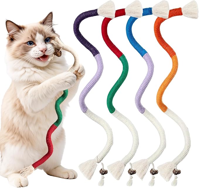 4Pcs Cat Chew Ropes, 27.6inch, Cat Toys for Indoor Cats with Natural Gall Fruit, Interactive Cat Rope Toys for Teeth Cleaning, Boredom Relief, Interactive Kitten Nip Toys and All Breeds