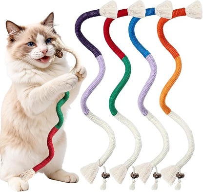 4Pcs Cat Chew Ropes, 27.6inch, Cat Toys for Indoor Cats with Natural Gall Fruit, Interactive Cat Rope Toys for Teeth Cleaning, Boredom Relief, Interactive Kitten Nip Toys and All Breeds
