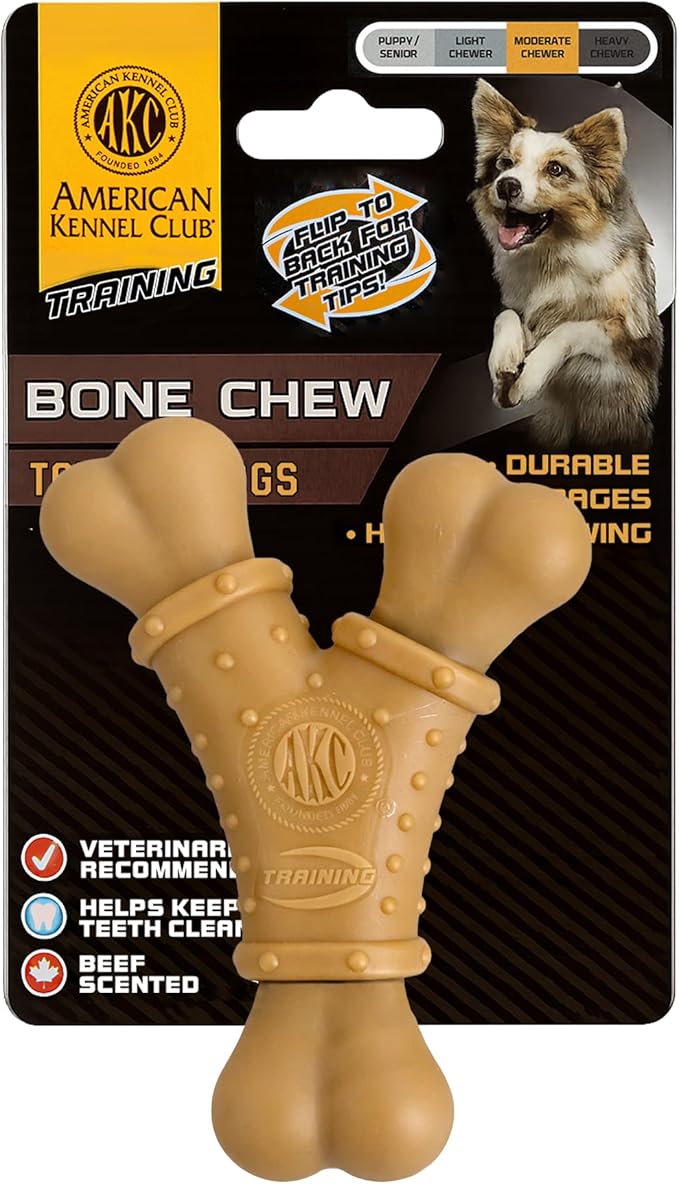 American Kennel Club Training Dog Chew Toy, Nylon Y-Shaped Bone, Durable Dog Toy for Moderate Chewers, Beef Scented for Long-Lasting Engagement, Supports Dental Health