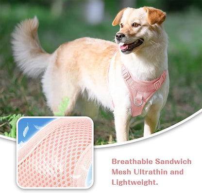 No Pull Dog Harness for Small Medium Large Dogs - Adjustable 2 Layer Mesh Dog Vest with Dual Clip, Escape Proof, Quick Release, Lightweight Breathable Mesh for Walking Hiking (Light Pink,S)