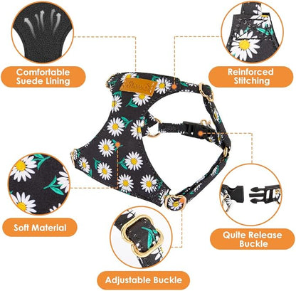 Lukovee Puppy Harness and Leash Set, No Pull Lightweight Soft Suede Adjustable Pet Harness Vest with Snap Buckle for Puppy Small and Medium Size Dog (Black-XXS)