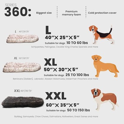 Laifug Luxury Faux Fur Dog Bed, 5-inch Thick Grade Ultra Soft Orthopedic Memory Foam Dog Bed with Faux Fur Cover, Plush Pup Rug with Removable Cover, Waterproof Liner（White）