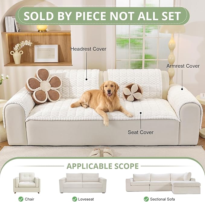 OstepDecor Washable Couch Cover for Dogs, Thick Pet Friendly Sofa Covers, Soft Couch Protector, Paw Cart Sofa Slipcovers, Cushion Protector for Leather, Sectional, Loveseat (27.6" x 47.2", White)