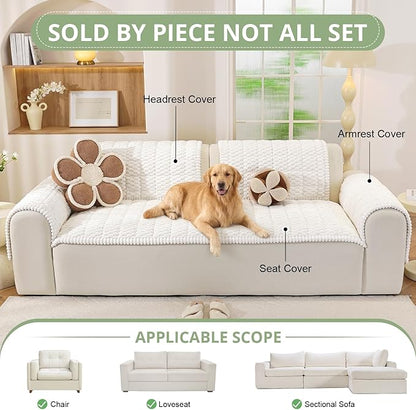 OstepDecor Washable Couch Cover for Dogs, Thick Pet Friendly Sofa Covers, Soft Couch Protector, Paw Cart Sofa Slipcovers, Cushion Protector for Leather, Sectional, Loveseat (27.6" x 70.9", White)