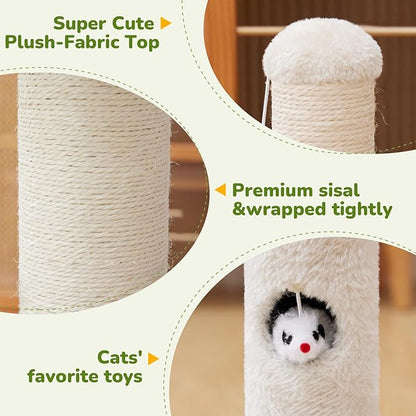 Woochpet Cat Scratching Post for Kitten, 23in Tall Cute Small Cat Scratching Post with Premium Sisal Rope and Dangling Cat Toy Balls (White