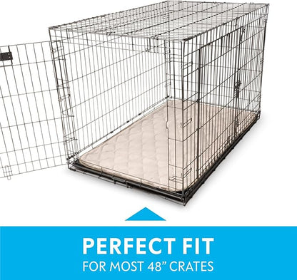 Paw Inspired Washable Padded Crate Mats for Dogs | 47” x 29” Pad, Fits 48-inch Kennels | Leakproof, Waterproof Bottom, Plush Pet Beds (Tan)