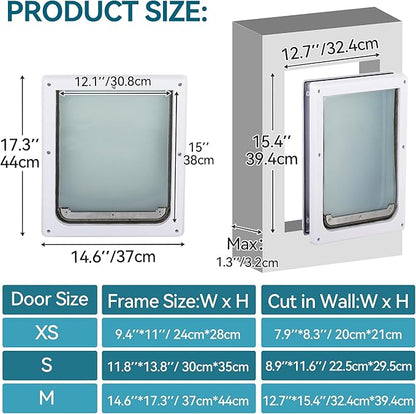 PAWISE 2 Way Dog Door, Lockable Dog Flap with Flexible Transparent Flap, Weatherproof & Easy Install Pet Door with Solid Metal Panel, Energy-Efficient Design Doggy Door for Large Dogs(15.3"x12.2")