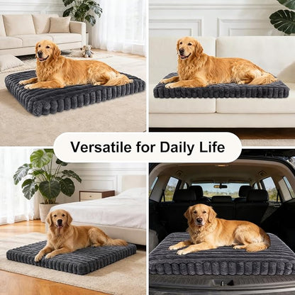 Dog Beds Flat Dog Crate Bed Waterproof for Meduim Large Dogs with Plush Removable Washable Cover Anti Slip Bottom for Indoor,Grey,41.7"x26.8"