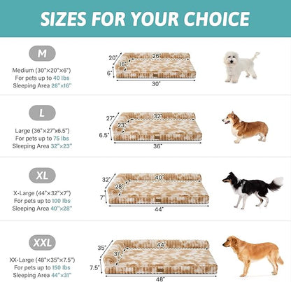 COZY KISS Large Dog Bed, Faux Rabbit Fur Orthopedic Foam Dog Bed with Sides, Removable Washable Cover & Waterproof Lining, Comfortable Pet Couch for Large Dogs, Tie-Dye Brown (44" L x 32" W x 7" Th)