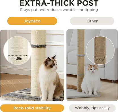 Joydeco Cat Scratching Post 34 Inches Heavy Duty and Thick Scratching Post Sisal Rope with Hanging Ball and Mice for Indoor Cats(Grey)