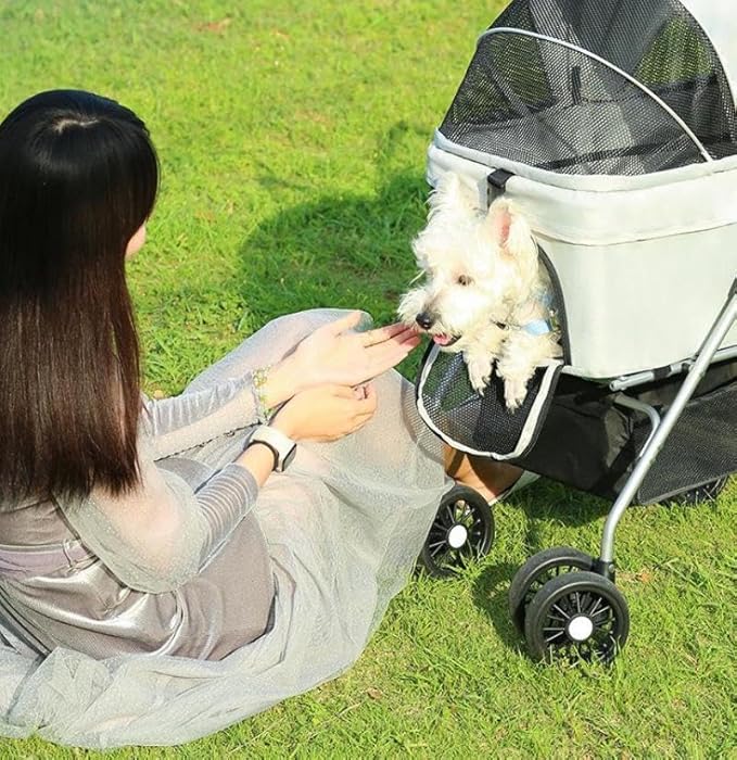 YYW Pet Stroller for Small Dogs & Cats, 3 in 1 Foldable Kittens Puppies Travel Strolling Cart with Removable Carrier, Cup Holder, Storage Basket & Lockable Wheels(Pink)