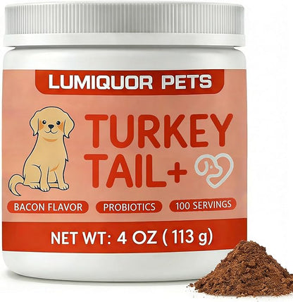Lumiquor Turkey Tail for Dogs, Lumiqour Turkey Tail Mushroom Powder, Support Your Mature Dog’s Immunity, Gut, Skin, (1pcs)