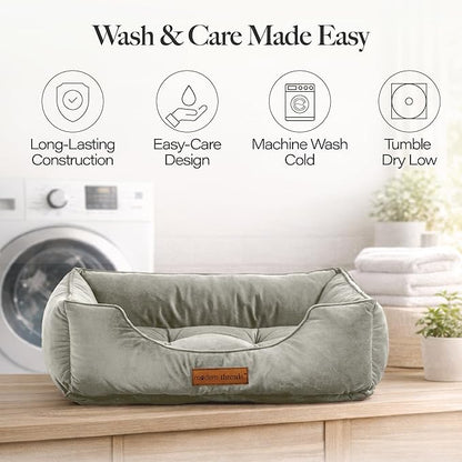 Modern Threads Luxury Dog Bed - Comfortable Tufted Velvet Cushion for Small to Large Dogs - Machine Washable - Durable & Cute Sleep Space for Pets - Pamper Your Pet with Cozy Beds - Light Grey