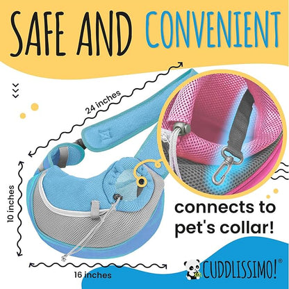 Cuddlissimo! Pet Sling Carrier - Soft Front-Chest Carrying Bag for Small Pets (Ideal for Dogs & Cats 6–10 lbs) - Carefully Sized for Yorkshire Terrier, Maltese, Toy Poodle, Papillon - (Blue-L)