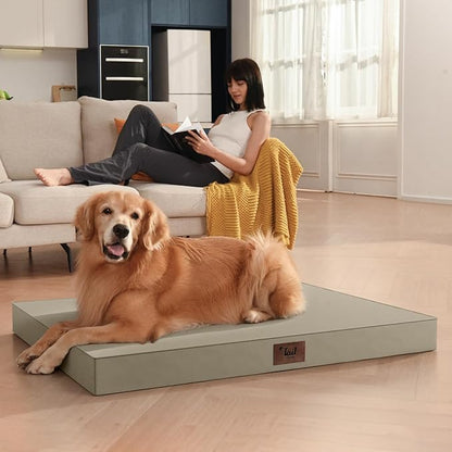 Outdoor Dog Bed for Small Dogs & Cats, Waterproof Dog Crate Mat Orthopedic Egg Crate Foam with Washable Removable Oxford Cover, Khaki