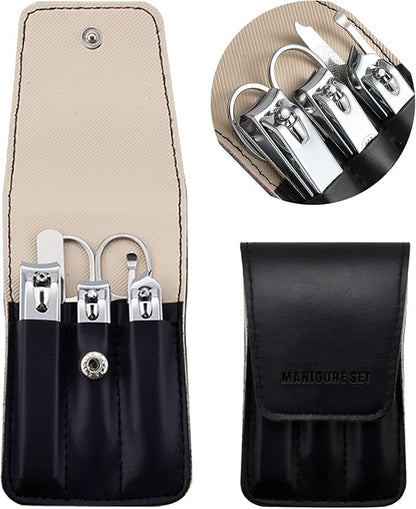 Nail Clipper Set, 6 Pcs Toenail Clippers, Stainless Steel Fingernail Clipper, and PU Leather Manicure Set, Gift Ideas (Black)