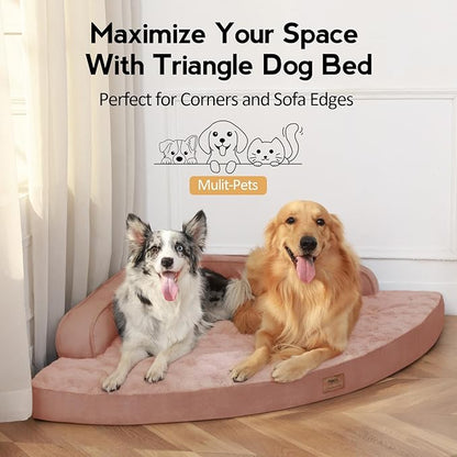 MEKIY Large Dog Bed - XL Orthopedic Egg-Crate Memory Foam Dog Beds with Removable Washable Cover, Waterproof Pet Beds with Non-Slip Bottom, Pink