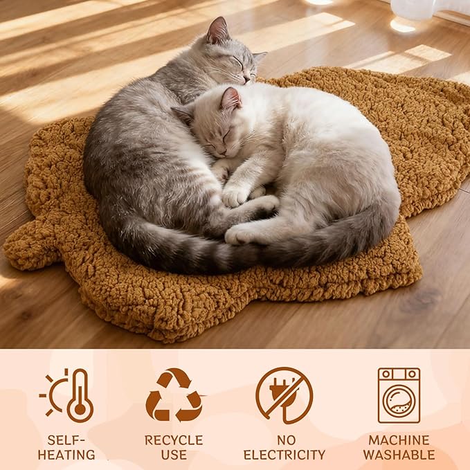 3 Pack Self Warming Pet Bed Leaf Shape Self Heating Cat Dog Mat Washable Thermal Sleeping Pad for Indoor Outdoor Hedgehog, Bunny, Sugar Glider, Rat, Chinchilla(Orange,Medium-18 x24)