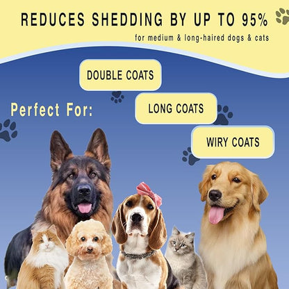 Pet Grooming Rake for Dogs & Cats - Double-Sided Deshedding and Dematting Tool, Gently Remove 95% of Loose Undercoat & Mats for Long-Haired Pets, Painless Fur Brush for Shedding Control (M)