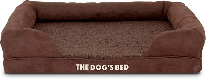 The Dog’s Bed Orthopedic Memory Foam Dog Bed with Bolsters for Small Dogs, Waterproof Washable Cover, Anti-Slip Base, Calming Surface – CertiPUR-Certified Foam, Plush Fabric, Brown Plush, Small