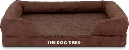 The Dog’s Bed Orthopedic Memory Foam Dog Bed with Bolsters for Small Dogs, Waterproof Washable Cover, Anti-Slip Base, Calming Surface – CertiPUR-Certified Foam, Plush Fabric, Brown Plush, Small