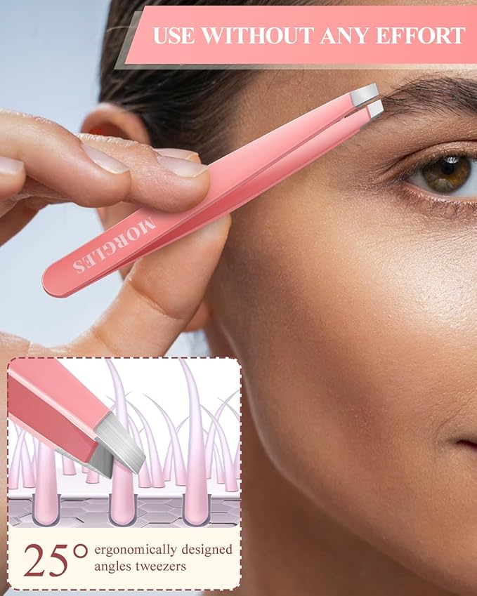 MORGLES Eyebrow Tweezers for Women Facial Hair, 10 in 1 Eyebrow Kit with Pimple Popper and Blackhead Remover Tools, Precision Ingrown Hair Tweezers Set with Travel Bag, Grooming Beauty Set