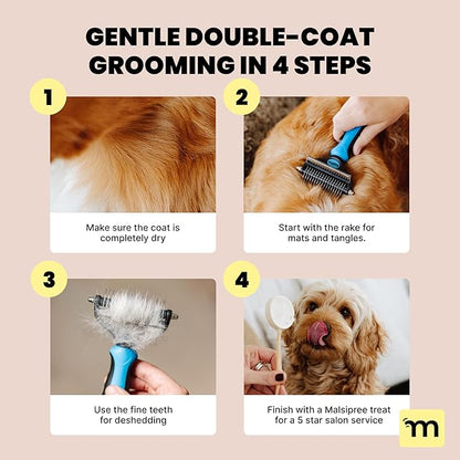 MalsiPree Dog Brush - Large, Orange - 2-in-1 Deshedding Tool & Undercoat Rake, Dog Undercoat Brush - Gentle Dematting Comb & Pet Hair Removal Tool - Smooth-Edge Design & Grooming Comb