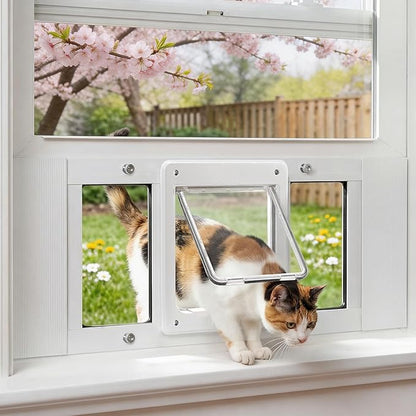 Full-Size Window Pet Door for Cats & Small Dogs, Fits 24"-28" Width Sliding Windows, Easy to Install, No-Damage Cat Door for Window, Magnetic Closure Cat Door Window Insert, Weatherproof Cat Door