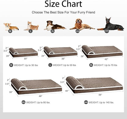 Orthopedic XL Dog Bed Large Sized Dog with Pillow 42''X28'', Waterproof Soft Comfortable Egg Crate Foam Pet Crate Beds Mat with Removable Washable Cover and Non-Slip Bottom, Taupe