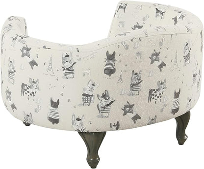 HomePop Home Decor | Upholstered Curved Pet Bed | Luxury Cat & Dog Beds & Furniture | Round Pet Bed Created with Stain Resistant Fabric, Cream and Gray, Medum