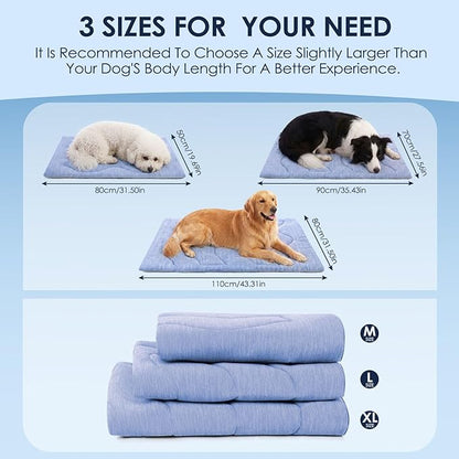 Dog Cooling Mat, Portable & Durable Cooling Mat for Dogs, Physical Heat Absorption, Anti-Slip Cooling Bed for S-Medium Dogs up to 35 lbs (French Bulldog, Beagle, Corgi), 32x20 inches, Blue Wave