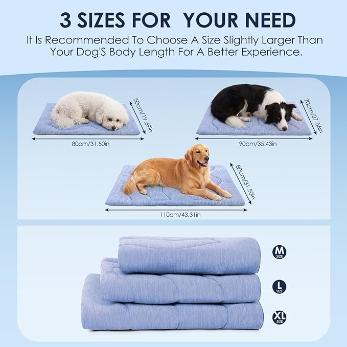 ASENKU Dog Cooling Mat, Portable & Durable Cooling Mat for Dogs, Anti-Slip Breathable Cooling Bed for Medium-Large Dogs 35–60 lbs (Husky, Bulldog, Border Collie), 36x28 inches, Blue Wave