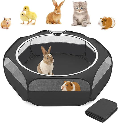 Amakunft 2 in 1 Small Animals Playpen with Pad Mat Rabbit Pop Up playpen Tent Portable Chick Brooder Box Indoor for Guinea Pig/Ferret/Chinchilla/Bearded Dragon/Kitten