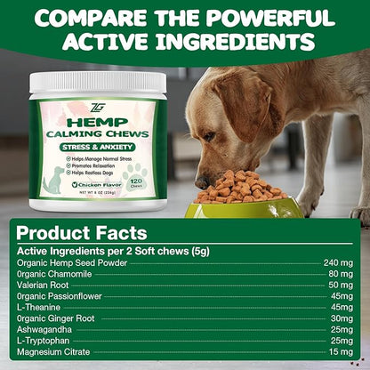 Calming Chews for Dogs, Dog Calming Chews - Anxiety Relief Treats - Dog Supplements Helps with Separation, Barking, Stress Relief, Composure, Promote Relaxation - Natural Ingredients