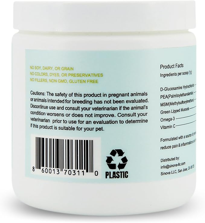Pet Pain Relief for Dogs & Cats – Natural Joint Supplement with Pea, Glucosamine, MSM, Green Lipped Mussels – Promotes Mobility, Reduces Inflammation & Pain – Made in USA 2.5oz (72g)