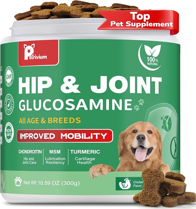 Hip and Joint Supplement for Dogs, Glucosamine Treats Chews with Chondroitin, MSM, Turmeric - Support Joint Pain Relief, Mobility, Reduce Occasional Discomfort, Fit All Ages and Breeds, 150 Soft Chew