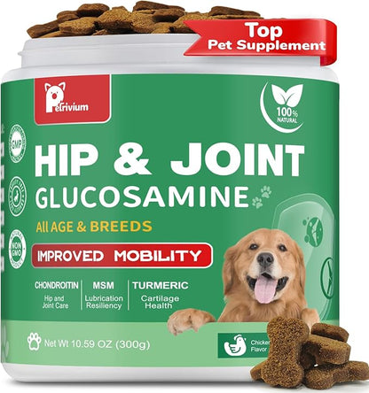 Hip and Joint Supplement for Dogs, Glucosamine Treats Chews with Chondroitin, MSM, Turmeric - Support Joint Pain Relief, Mobility, Reduce Occasional Discomfort, Fit All Ages and Breeds, 150 Soft Chew