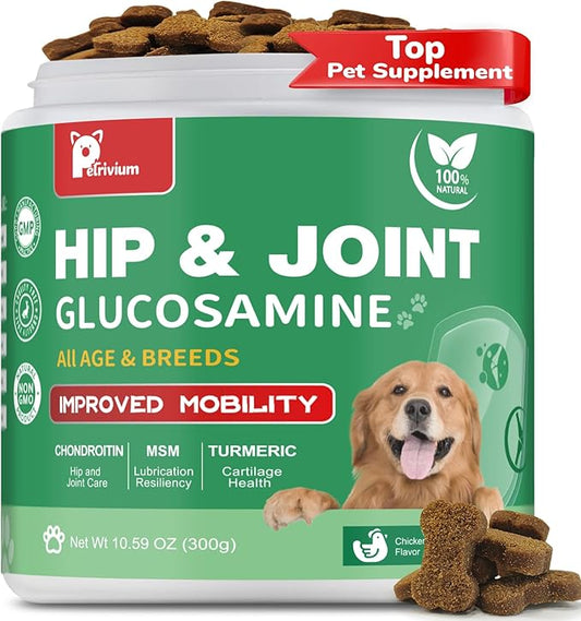Hip and Joint Supplement for Dogs, Glucosamine Treats Chews with Chondroitin, MSM, Turmeric - Support Joint Pain Relief, Mobility, Reduce Occasional Discomfort, Fit All Ages and Breeds, 150 Soft Chew