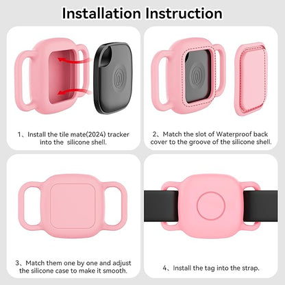 DDJ Waterproof Dog Collar Holder for Life360 Tile Mate Tracker, 2-Pack Durable Silicone Cover, Anti Lost for Life 360 Tile Tracker Case for Cat & Pet Collars, Easy Installation, Lightweight, Pink