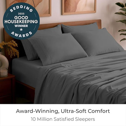 Mellanni Queen Sheet Set - 6-Piece Iconic Collection Bedding, (Including 4 Pillowcases), 21-Inch Extra Deep Pocket, Easy Care, Ultra Soft, Cooling Sheets, Brushed Microfiber - Gray