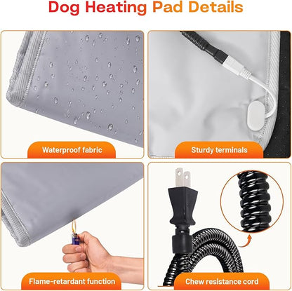 Large Dog Heating Pad with Washable Cover, Soft Plush Pet Heating Pad with 9 Adjustable Temperature, Timer, Chew-Resistant Cord, Waterproof Electric Heated Pet Bed Mat for Dogs and Multi-Cats