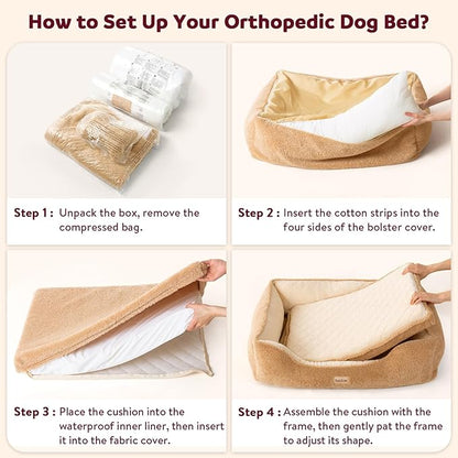 Cooling Orthopedic Dog Bed for Extra Large Dogs - Memory Foam for Joint Pain & Arthritis, XL Pet Bed w/Washable Removable Cover & Waterproof Liner, XXL Dog Sofa w/Raised Bolster & Non-Slip Base