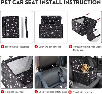 SWIHELP Dog Car Seat Puppy Portable Pet Booster Car Seat with Clip-On Safety Leash and PVC Support Pipe, Anti-Collapse,Perfect for Small Pets