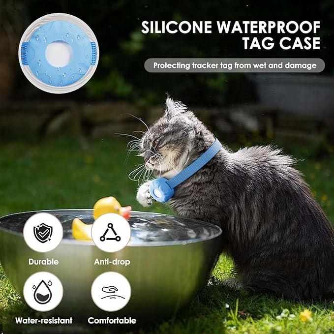 Cat Tracker, GPS Tracker Compatible with Apple Find My App(Only iOS), Waterproof Cat Trackers Collar with Bell and Safety Elastic Buckle,No Monthly Fee,Territory & Location History, Smart Alerts, Blue